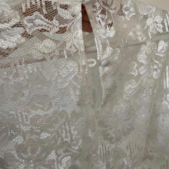 Vintage 80s Lace Sheer Top Blouse Medium - Picture 5 of 6